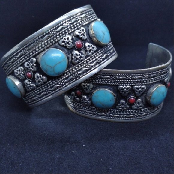 Single Afghani Vintage Stones and Beads Cuff Bracelets, Handcrafted Bracelets, - Picture 4 of 4